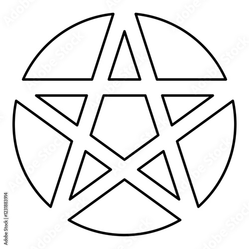 Pentakl Neopagan Wicca Pentacle Neo paganism sign five pointed star in circle inside round Pentagram magic symbol contour outline line icon black color vector illustration image thin flat style