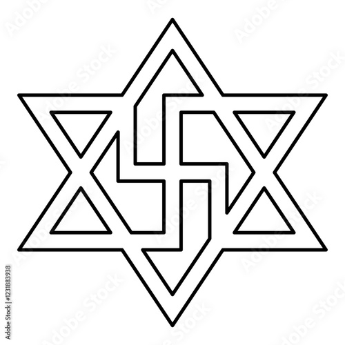 Raelism symbol David star of the galaxy Raeliteli contour outline line icon black color vector illustration image thin flat style