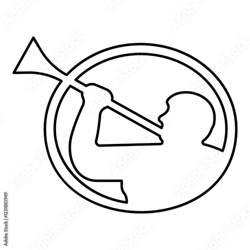 Mormon symbol Church of Jesus Christ of Saints of Last Days Angel of Mormonism sign Moroni religion Morony man blowing trumpet silhouette contour outline line icon black color vector illustration 