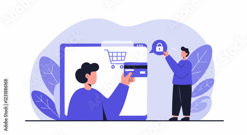 Illustration of online shopping with secure payment highlighting digital transaction safety in a modern e-commerce environment.