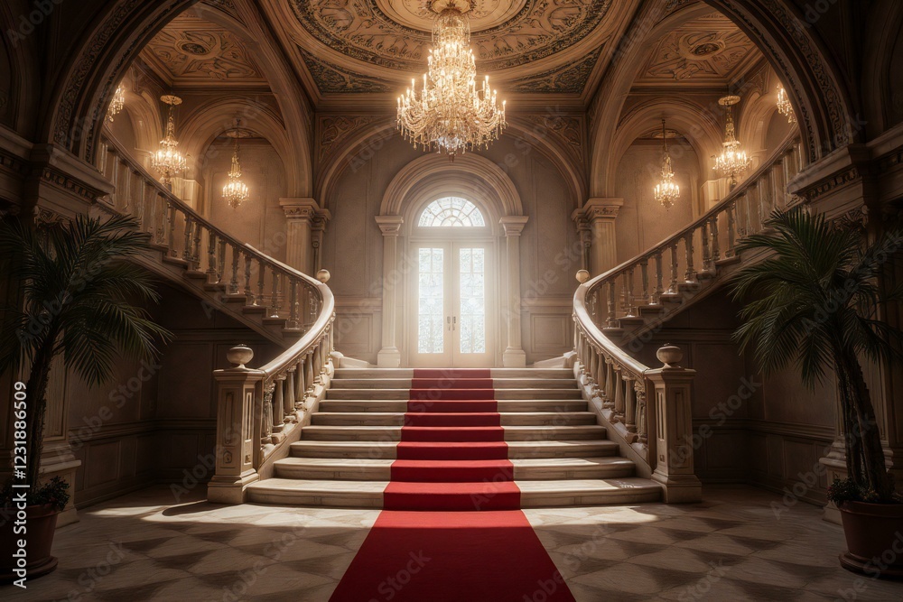 Obraz premium Grand Staircase with a Red Carpet