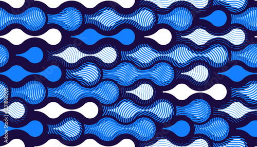 Runny water seamless pattern, vector waves lines geometric abstract background, liquid in motion endless wallpaper.