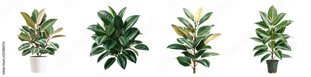 Tropical potted plants with lush vibrant green foliage displayed in various settings such as an office desk or a modern home interior Tropical potted plants with lush vibrant green foliage displayed in various settings such as an office desk or a modern home interior