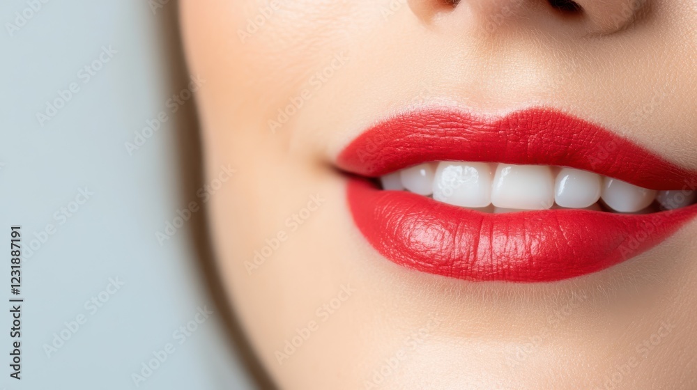 Fototapeta premium A bold kiss revealing luscious red lipstick against a pure white background
