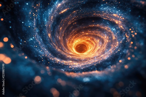 A starry vortex spiraling down into a glowing, cosmic well, the light from the stars creating a radiant, otherworldly glow.