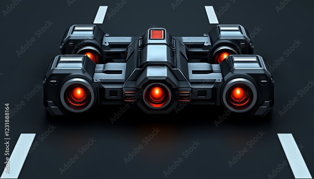 Futuristic Vehicle Design With Red Lights On Dark Surface Futuristic Vehicle Design With Red Lights On Dark Surface