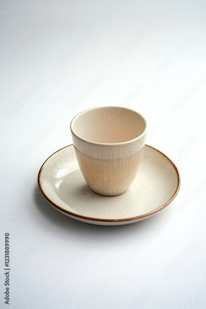 A ceramic cup and saucer sitting on a plate, perfect for your next still life photography project or advertising campaign A ceramic cup and saucer sitting on a plate, perfect for your next still life photography project or advertising campaign