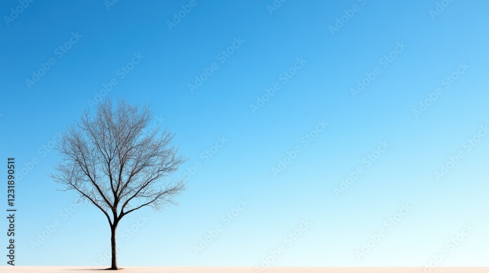 Embracing solitude under a vast blue sky with a single bare tree Embracing solitude under a vast blue sky with a single bare tree