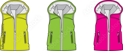 Kids Hooded Sleeveless Vest Jacket Fashion Design Template