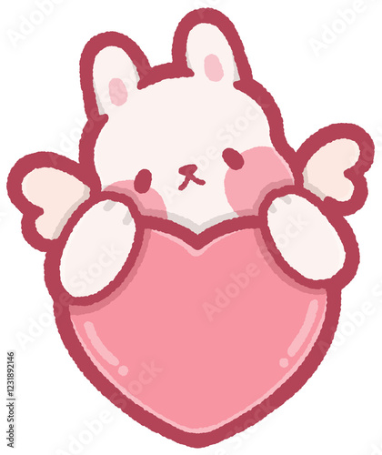 cute bunny cupid with heart frame for Valentine's Day