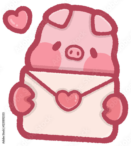 cute pig holding love letter for Valentine's Day