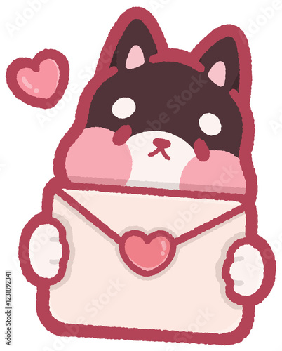 cute dog holding love letter for Valentine's Day