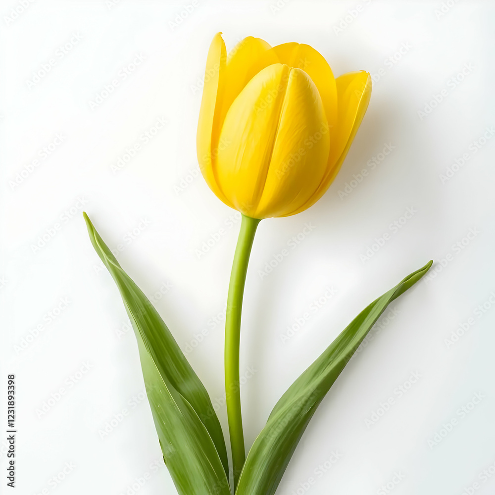 Single Yellow Tulip on White Background Spring Bloom Single Yellow Tulip on White Background Spring Bloom