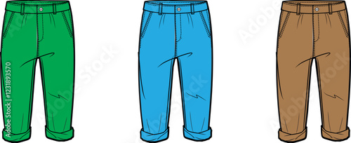Kids Culottes Pants Fashion Flat Sketch Design