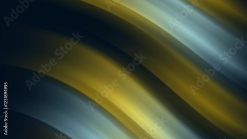 Abstract waves in blue and gold tones create a fluid, dynamic visual effect.