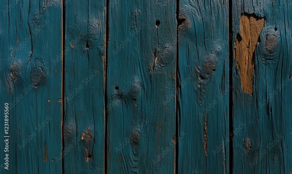 Naklejka premium Textured Blue Wooden Plank Background with Natural Knots and Weathered Areas for Use in Various Design and Artistic Projects