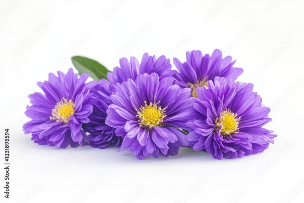 Fototapeta premium A bouquet of purple flowers arranged on a clean white background