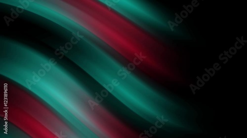 Abstract wavy lines in teal and red on a black background, creating a dynamic visual effect.