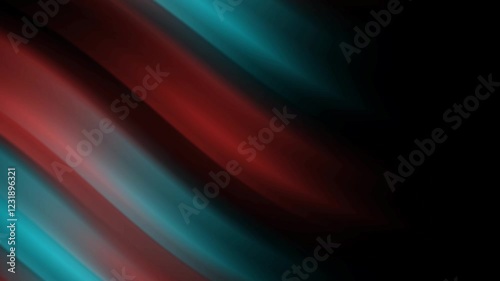 Abstract wavy pattern in red and teal against a black background.
