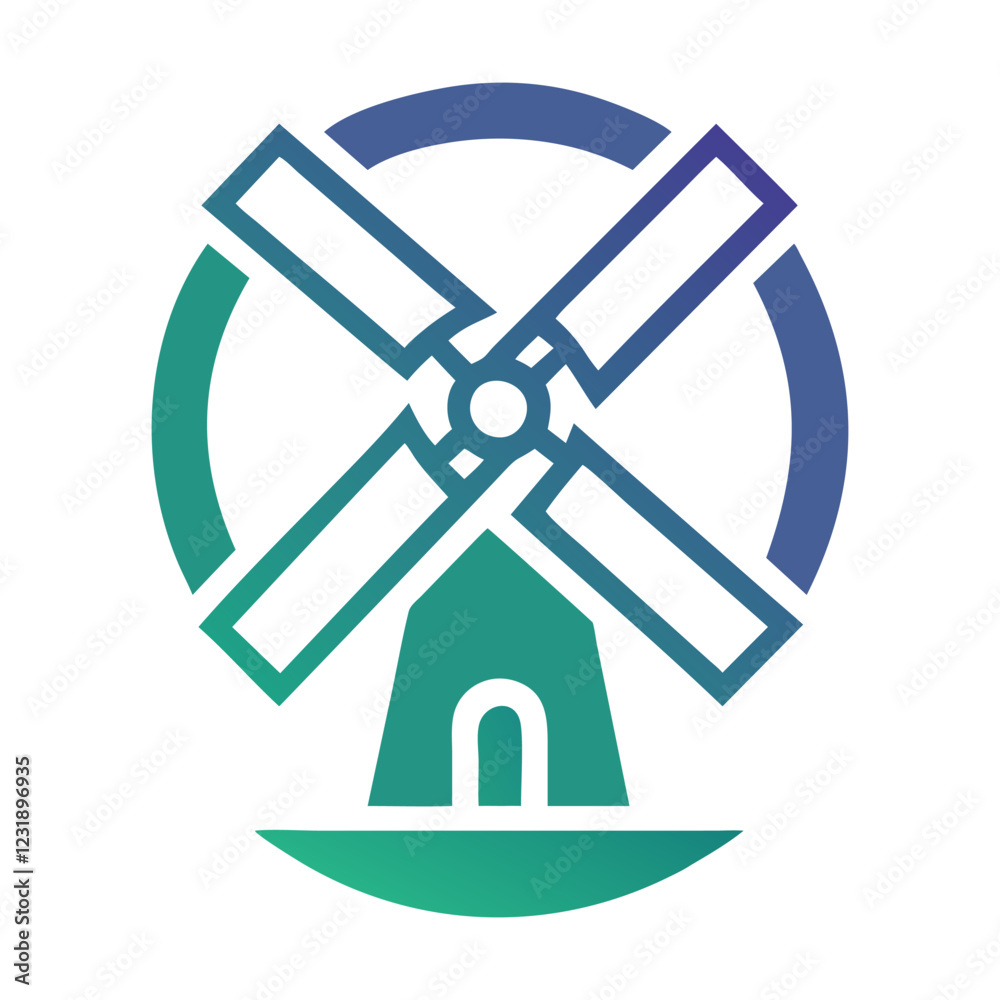 Windmill logo for Farm product symbol . Agriculture, farming, natural food concept Windmill logo for Farm product symbol . Agriculture, farming, natural food concept