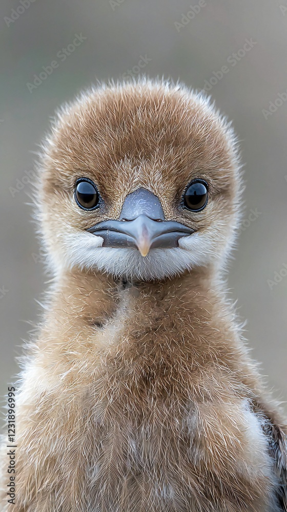 Fototapeta premium HD Phone Wallpaper Adorable Fluffy Baby Bird Closeup Brown Downy Chick Portrait