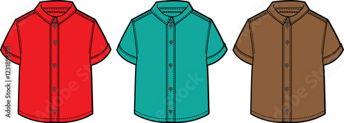 Men's Short Sleeve Button Down Shirt Fashion Design Template