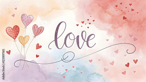 This image presents a soft and whimsical watercolor illustration featuring the word 