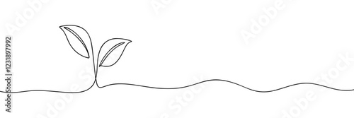 Growing plant, sprout leaves in one continuous line drawing. Creative concept of renewable green energy and environmental friendly sources. Doodle vector illustration