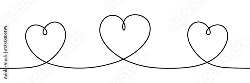 Love with hearts in continuous drawing lines in a flat style in continuous drawing lines. Continuous black line. The work of flat design. Symbol of love and tenderness