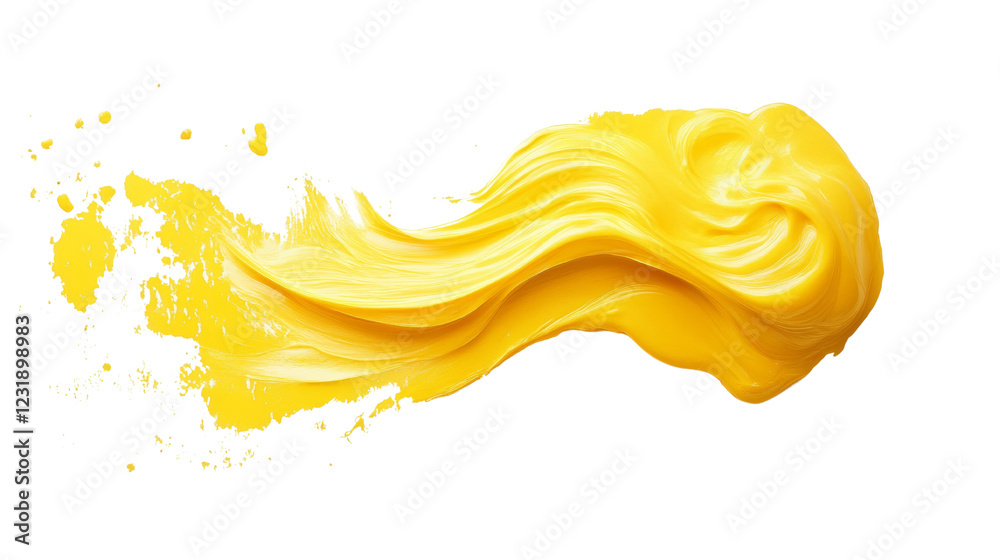 Fototapeta premium A dynamic yellow paint stroke creates an abstract design against a black background showcasing texture and movement.
