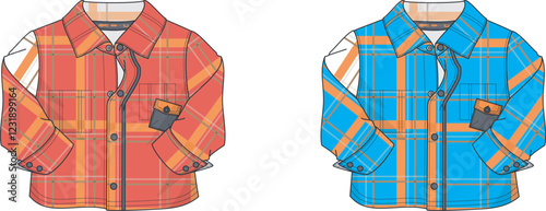 Kids Plaid Shirt Design Template Two Colors Fashion Flat Sketch