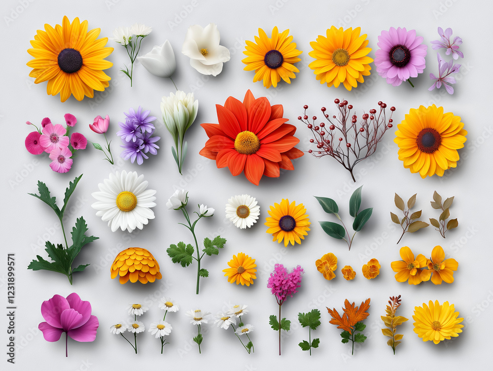 Fototapeta premium Create vibrant floral arrangements with customizable vector elements for various designs