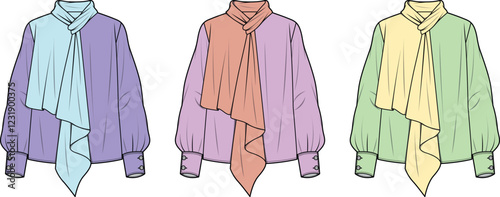 Elegant Women's Blouse Fashion Design Flat Sketches