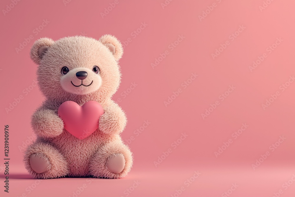 A cute bear holding a heart, isolated on a pink background with room for text. A cute bear holding a heart, isolated on a pink background with room for text.