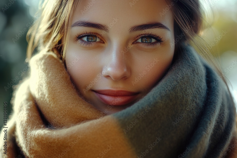 A close-up shot of a woman wearing a scarf A close-up shot of a woman wearing a scarf