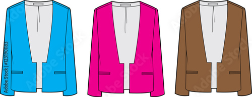 Stylish Women's Open Front Blazer Jacket Technical Flat Sketch Design
