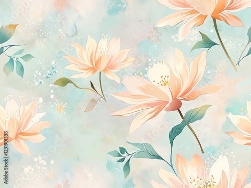 Peach Blossom Watercolor Floral Print: A Serene Oasis of Pastel Blooms