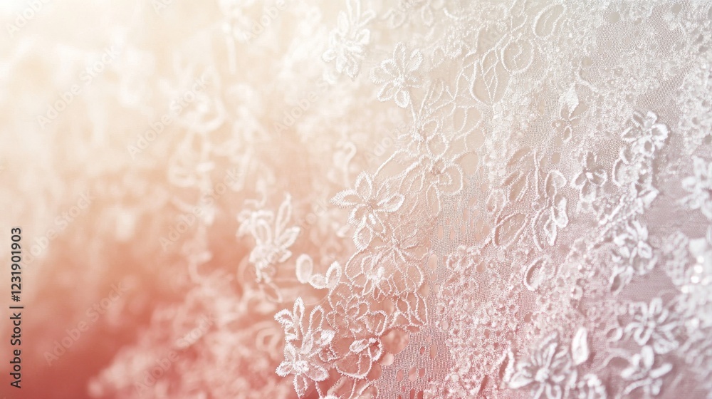 Fototapeta premium Delicate lace fabric adorned with intricate floral patterns illuminated by soft light