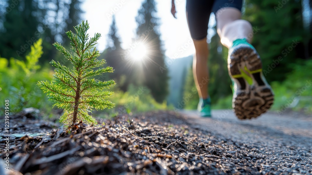 Jogging through a sunlit forest path filled with tranquility and energy Jogging through a sunlit forest path filled with tranquility and energy