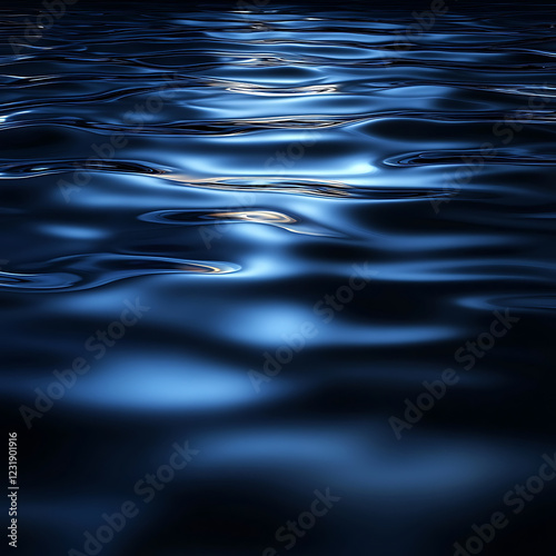 Dark blue abstract background. Reflection of light on a smooth surface of water with small waves.
