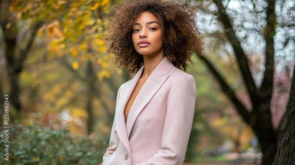 Elegant Female Model in Soft Pastel Blazer Posing Outdoors Elegant Female Model in Soft Pastel Blazer Posing Outdoors