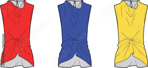 Fashion Flat Sketches Trendy Knotted Sleeveless Dress Designs