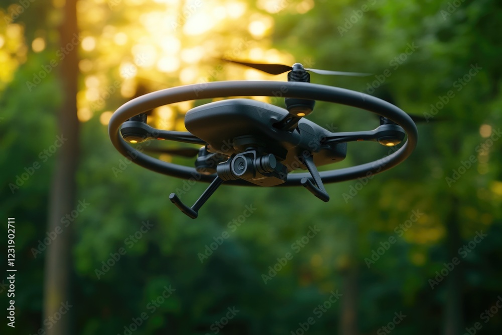A close-up view of a drone in mid-air, flying smoothly A close-up view of a drone in mid-air, flying smoothly