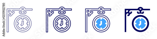 Clock train icon in 4 different styles. Thin Line, Line, Bold, and Bold Line. Duotone style. Editable stroke