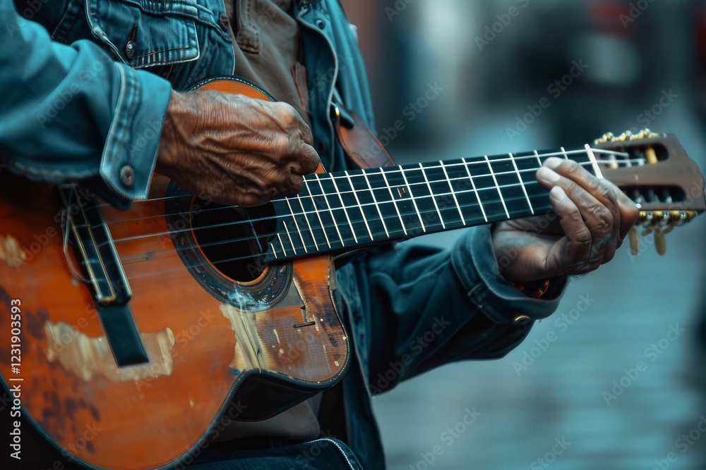 Obraz premium Generative AI Image of a Guitarist Performing with Acoustic Guitar
