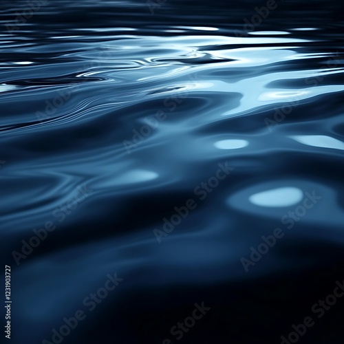 Dark blue abstract background. Reflection of light on a smooth surface of water with small waves.