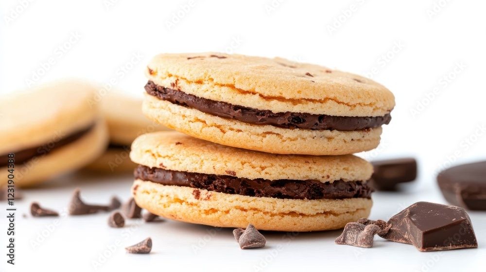 Indulgent chocolate cream sandwich cookies on a white background Indulgent chocolate cream sandwich cookies on a white background