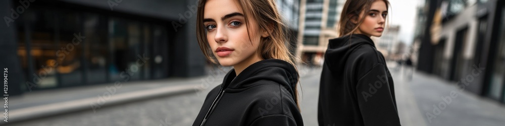 A woman wearing a black leather jacket A woman wearing a black leather jacket