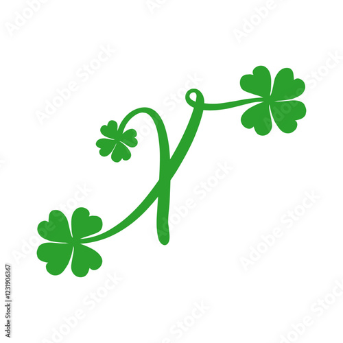 Símbolo de primavera. Logo con letra inicial X con trébol de cuatro hojas para felicitaciones y tarjetas del día de San Patricio