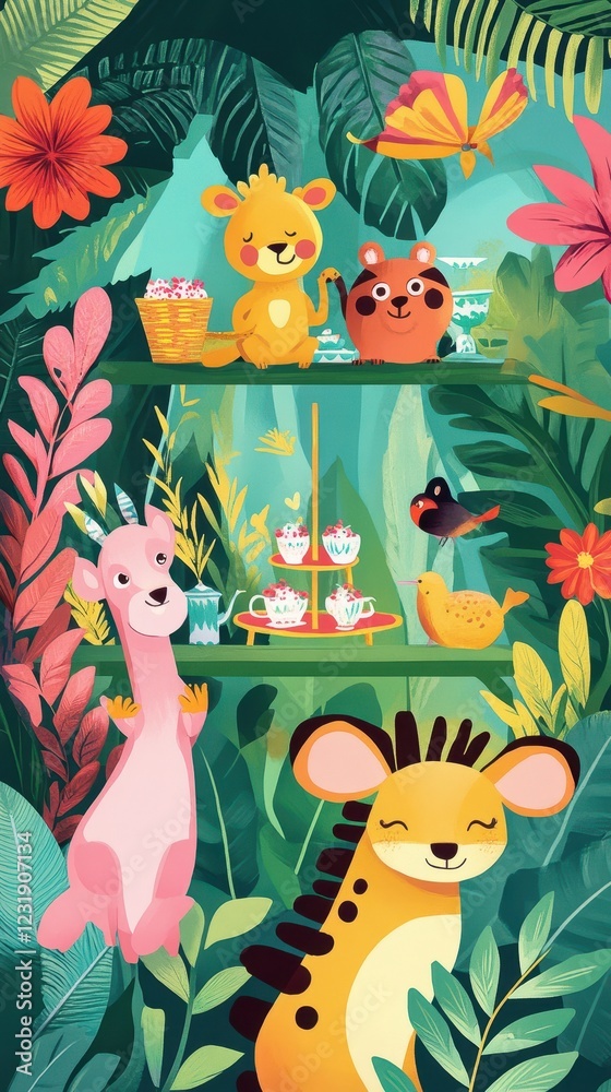 Fototapeta premium Jungle Animals Enjoying Afternoon Tea Party